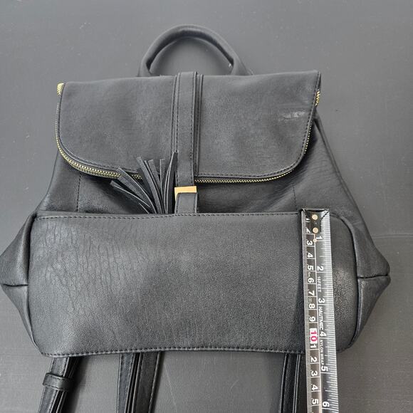 MIZTIQUE Backpack Purse Black Vegan Leather Gold Zipper Minimalist Contemporary - Picture 9 of 11